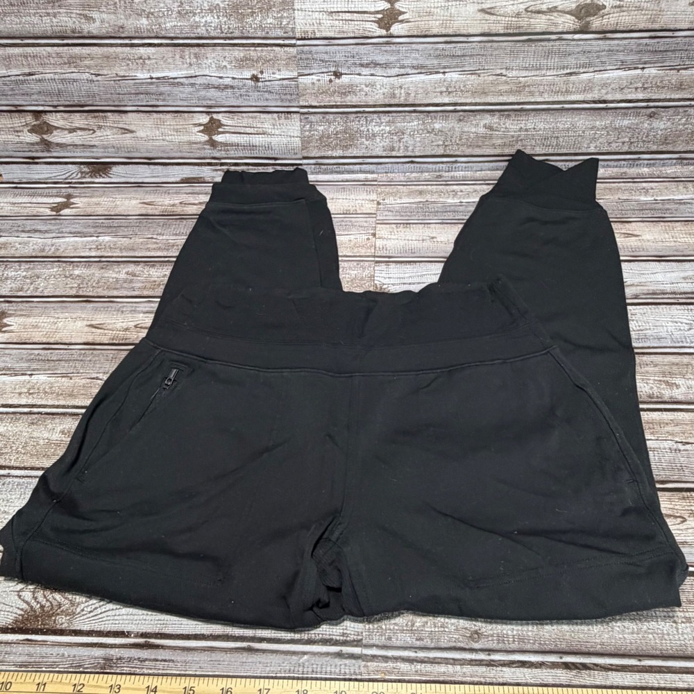 Athleta Womens Black High Rise Ribbed Cuff Jogger Pants Zip Pockets Size SP